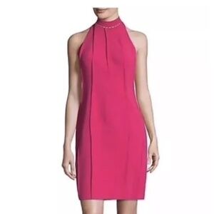 Elie Tahari Hot Pink Viola High-Neck Mini Dress size 6 cocktail party wedding